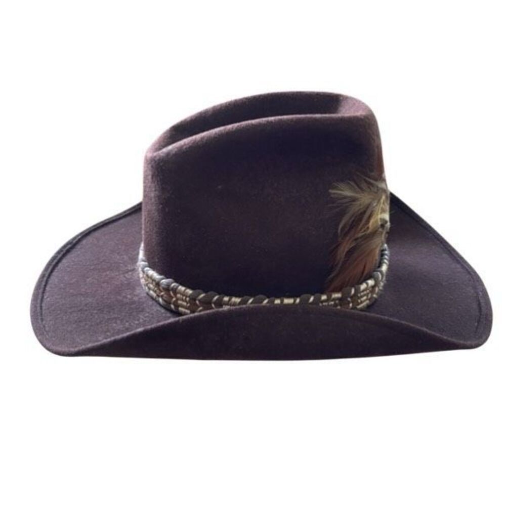 Miller Brothers Western Wear Size 7 1/8 Feathered Brown Wool Cowboy Hat - Picture 4 of 12